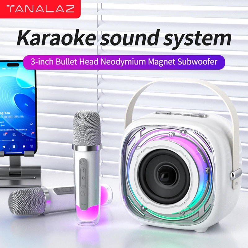 TANALAZ K29 Microphone & Sound All-in-One Wireless Bluetooth Home KTV Full-range Loud Speaker Dazzling Colour White [Single Mic]