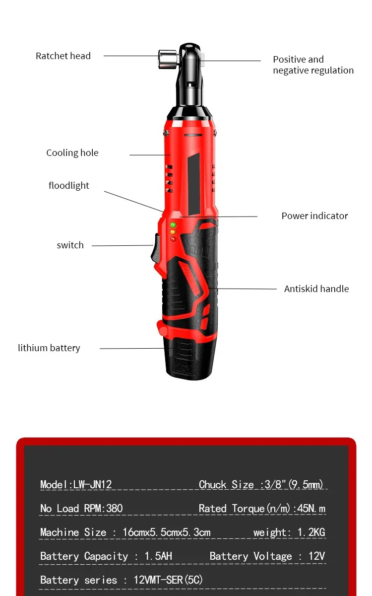 12V Cordless Right Angle Electric Wrench - Performance