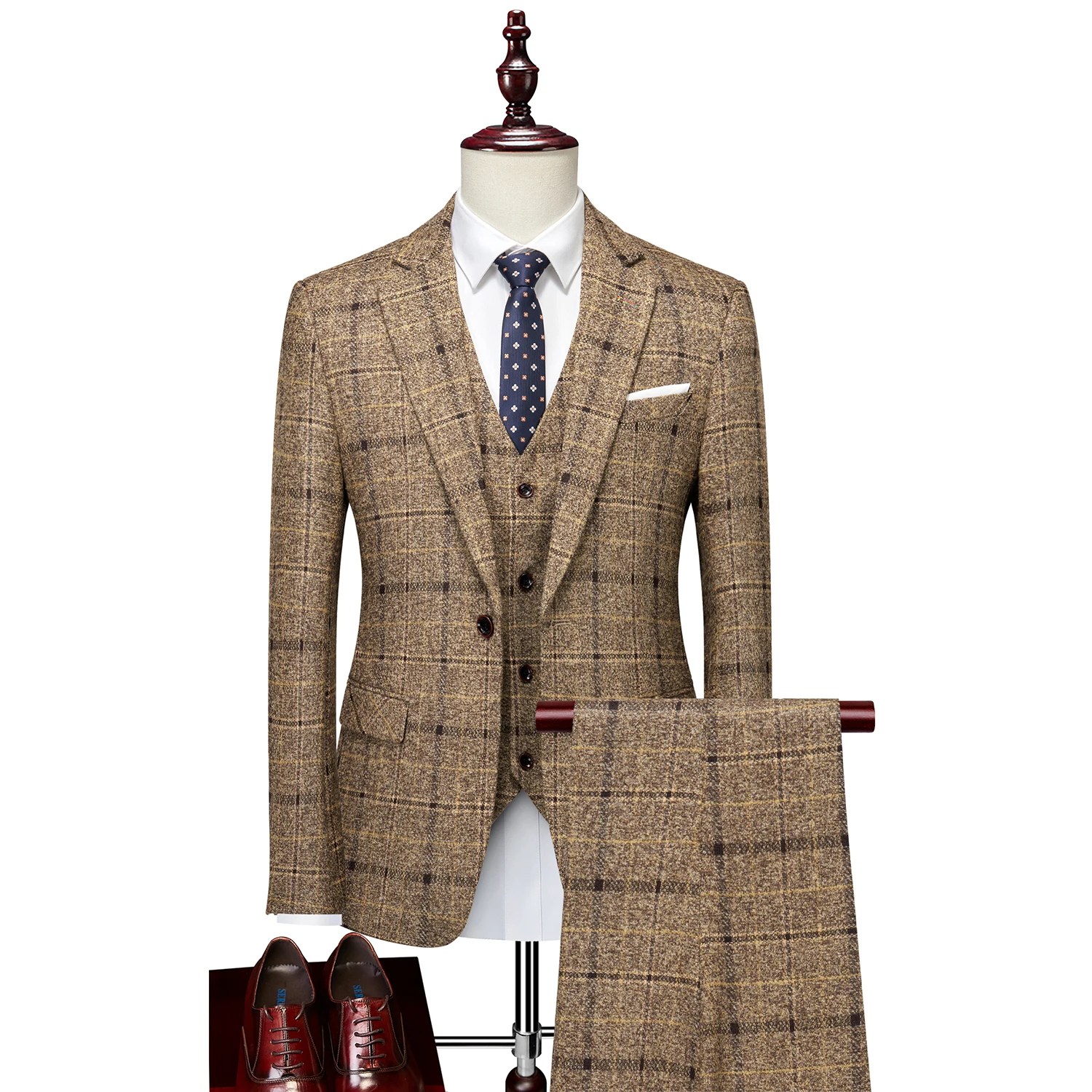 Formal Suit Men's Three-piece Suit Set One Button for Wedding Business Casual Work