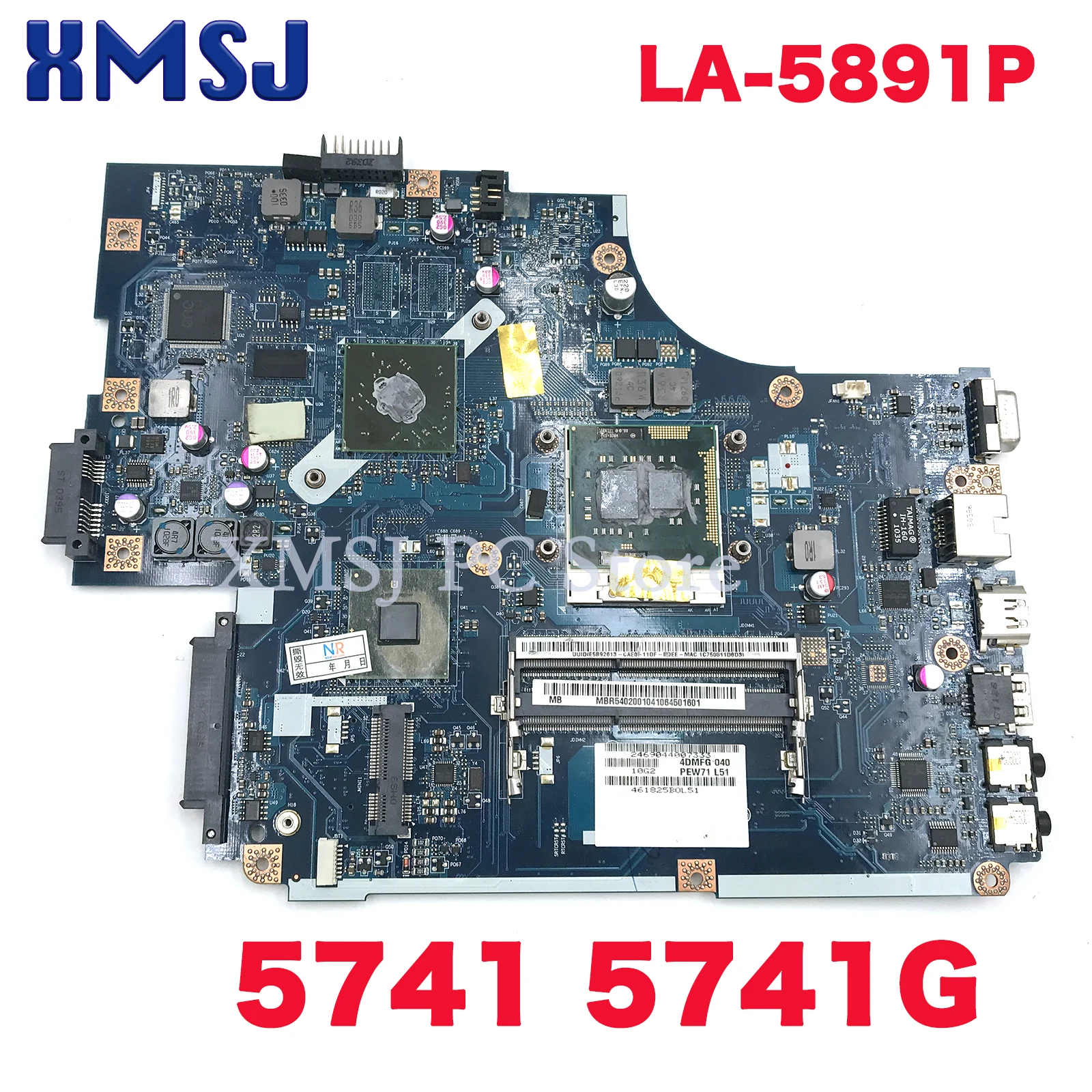 

XMSJ For ACER 5741 5741G MBPTD02001 NEW71 LA-5893P Laptop Motherboard HM55 GT320M 1GB DDR3 Free CPU Main Board Full Test