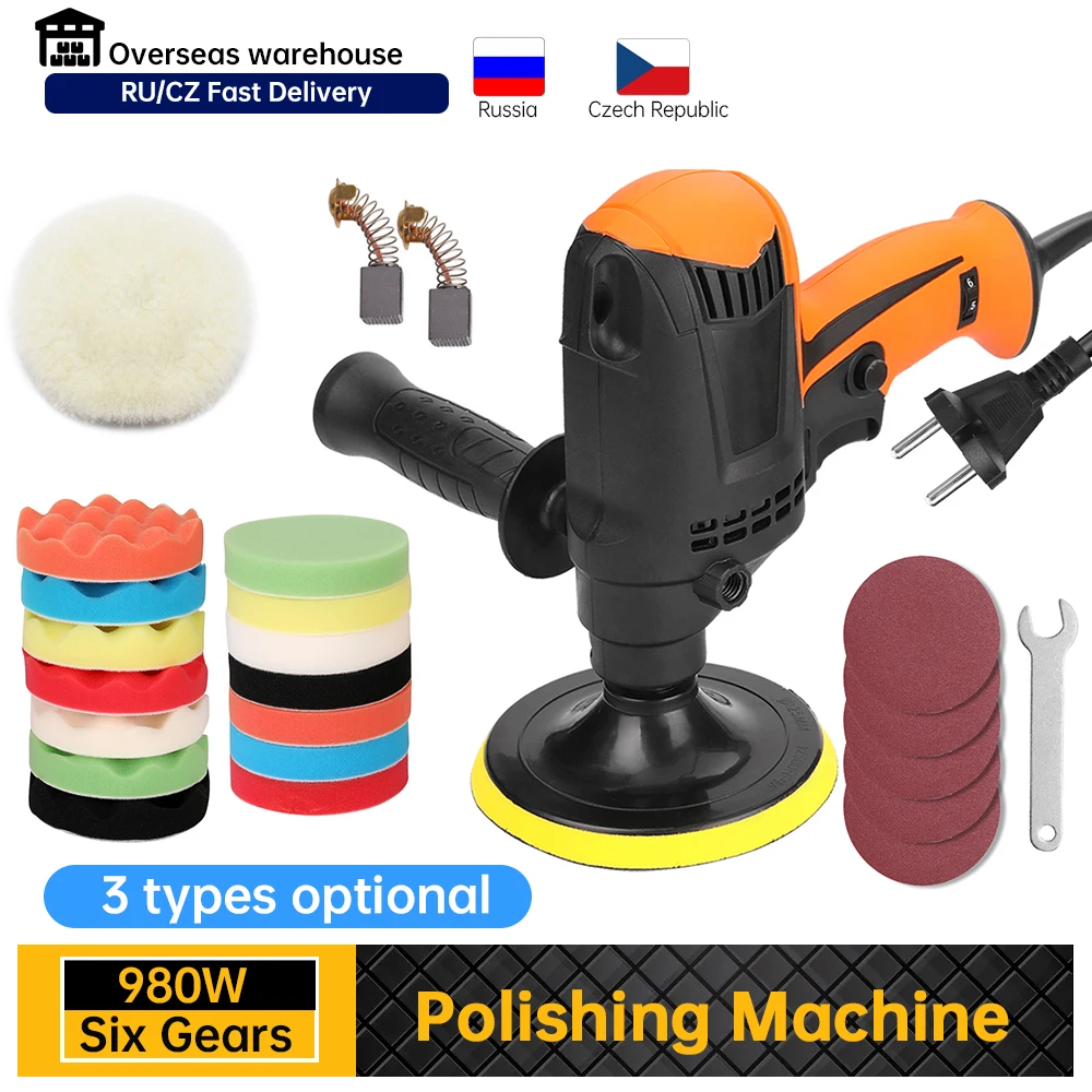 Polisher Car 980W Polisher Machine 6 Variable Speed Car Electric Automotive Waxing Polishing Machine Tools Professional