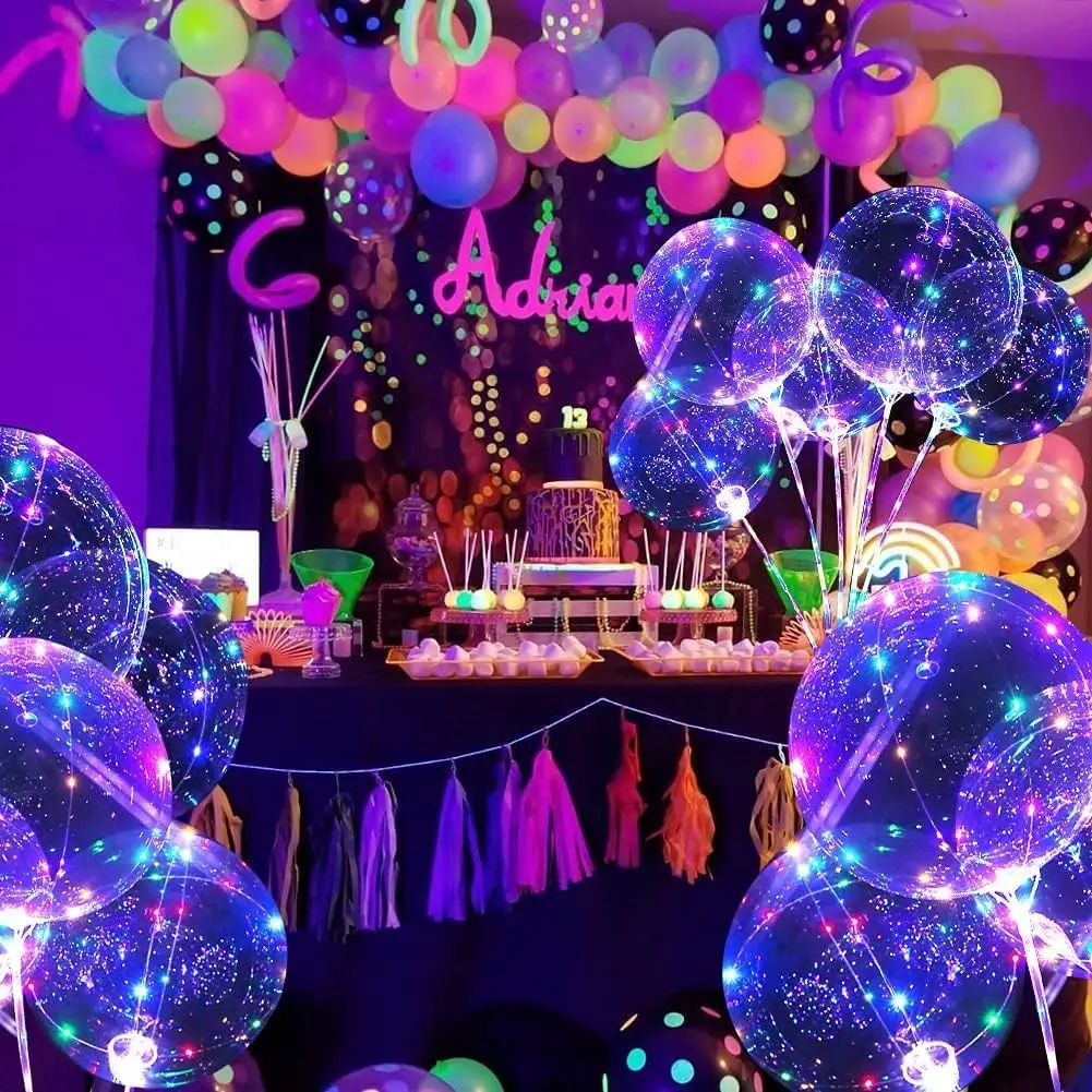 10Pcs LED Light Up Balloons Glow In The Dark Helium Clear Bubble Balloons  with String Lights Valentines Birthday Party Decor - AliExpress