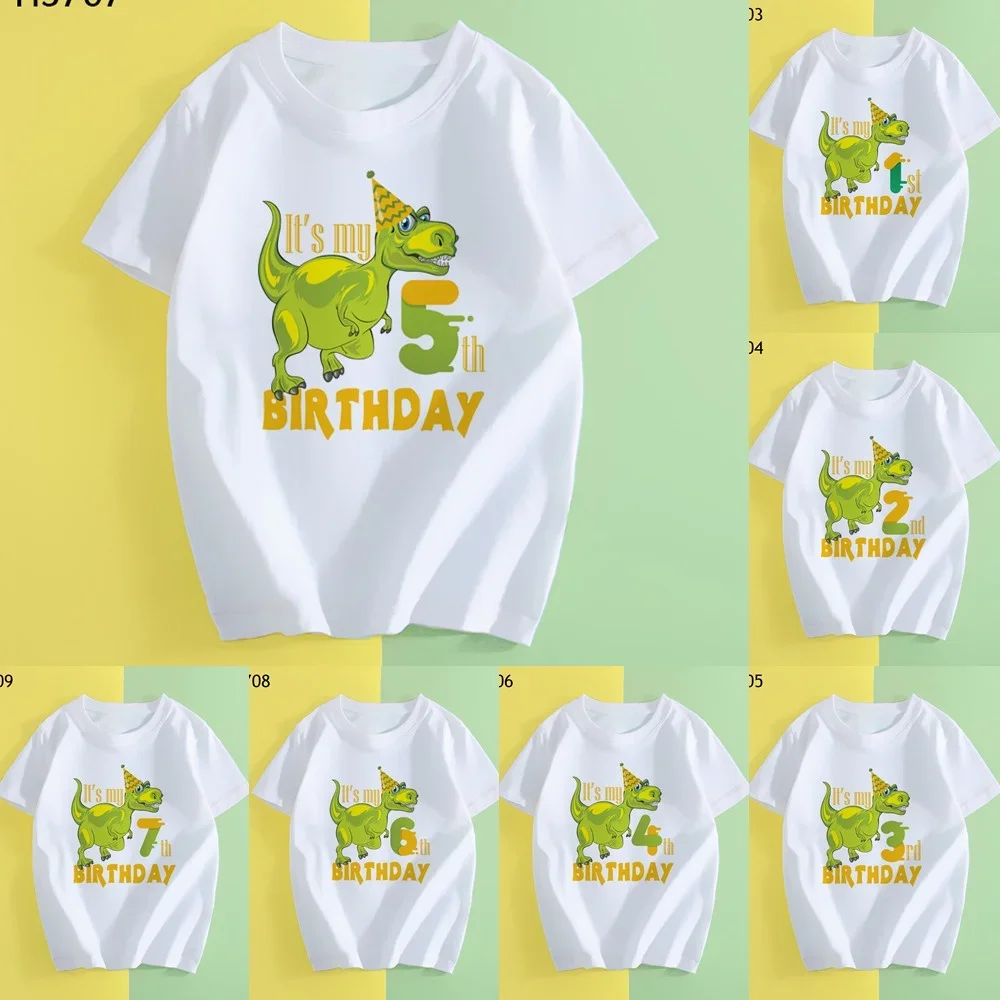 

Children Dinosaur Birthday Number Cartoon T Shirt Child Birthday Party Dino Present T-shirt Boy Girl Animal Tops Gift Kid Tshirt