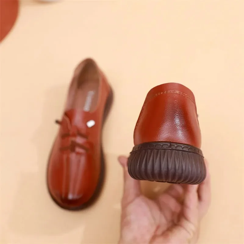 Mother Classic Leather Oxfords Shoes Ladies Laced Up Flats Women's Loafers Office Shoes Women Casual Slip On Driving Moccasins