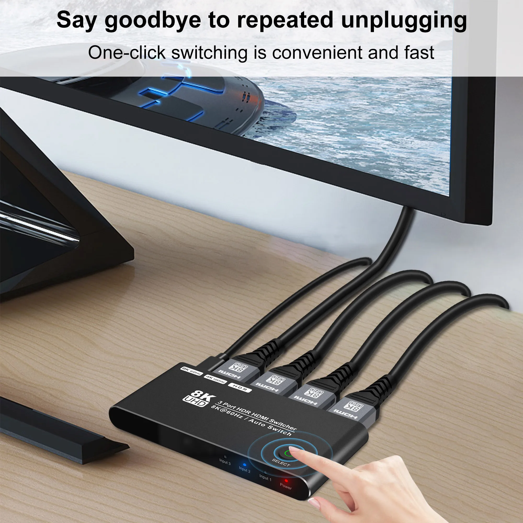 HDMI ȣȯ  ó ñ ڽ, HD 2.1 ġ, PS5  Ϳ,  48Gbps, 8K @ 60Hz, 4K @ 120Hz, 3 in 1