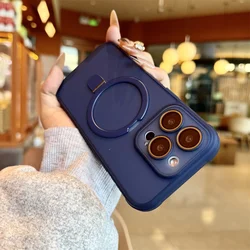 Luxury Matte Translucent Magnetic Ring Stand Phone Case with Lens Protection and Shockproof Design - iPhone 12 Pro (Dark Blue)