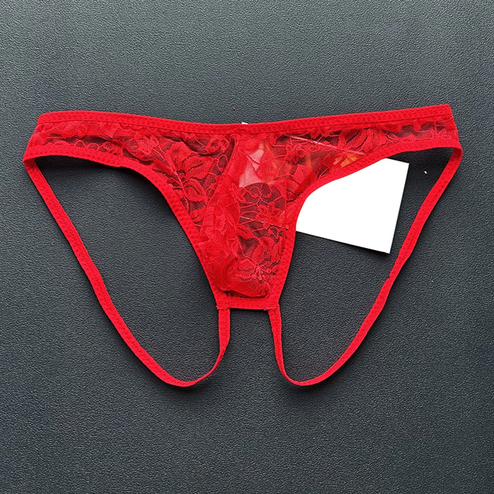 

Мужские кружевные прозрачные трусы с U-образным выпуклым кольцом, брифы с низкой талией, нижнее белье, однотонные мужские трусы