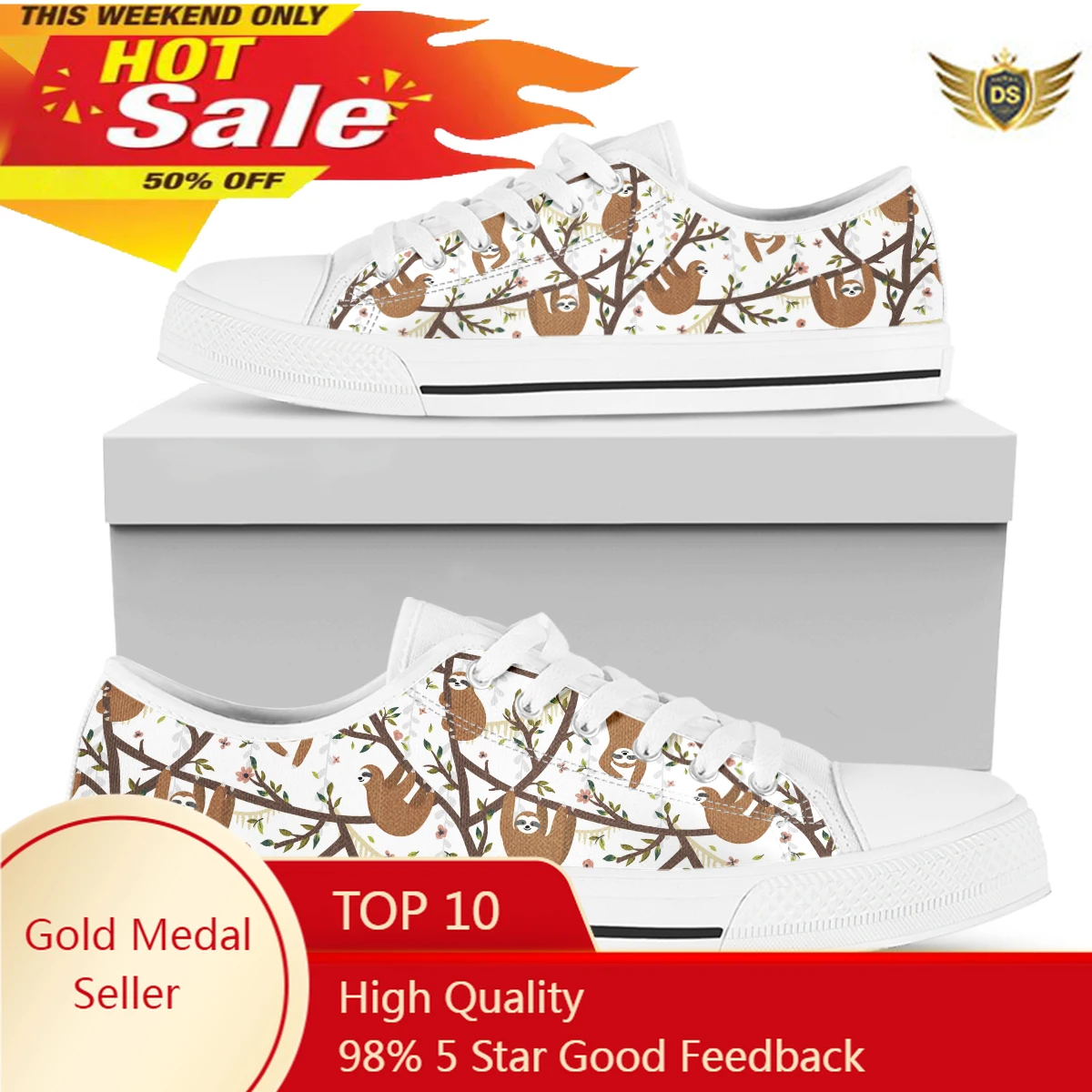 White Sloth Print Leisure Lace Up Sneakers For Men Breathable Female's Light Flats Shoes Stylish Boy Canvas Shoes