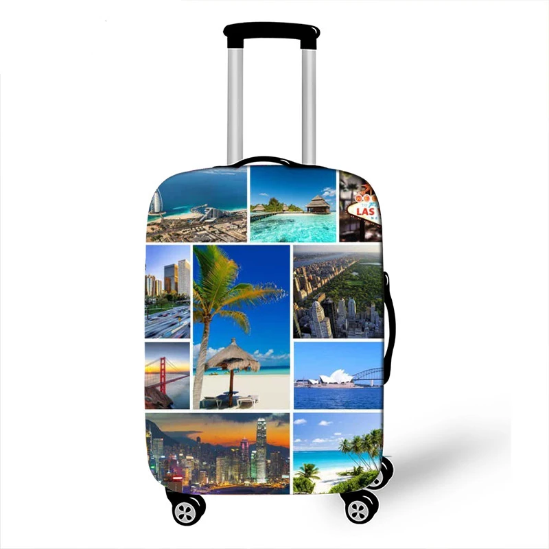 Tourist Attraction World Map Luggage Cover Plane Aeroplane Travel Accessories Eiffel Tower  Elastic Suitcase Protective Cover 3