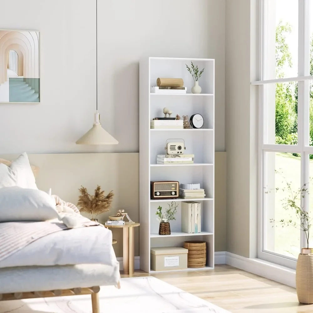 

6-Tier Open Bookcase and Bookshelf, Freestanding Display Storage Shelves Tall Bookcase for Bedroom, Living Room and Office