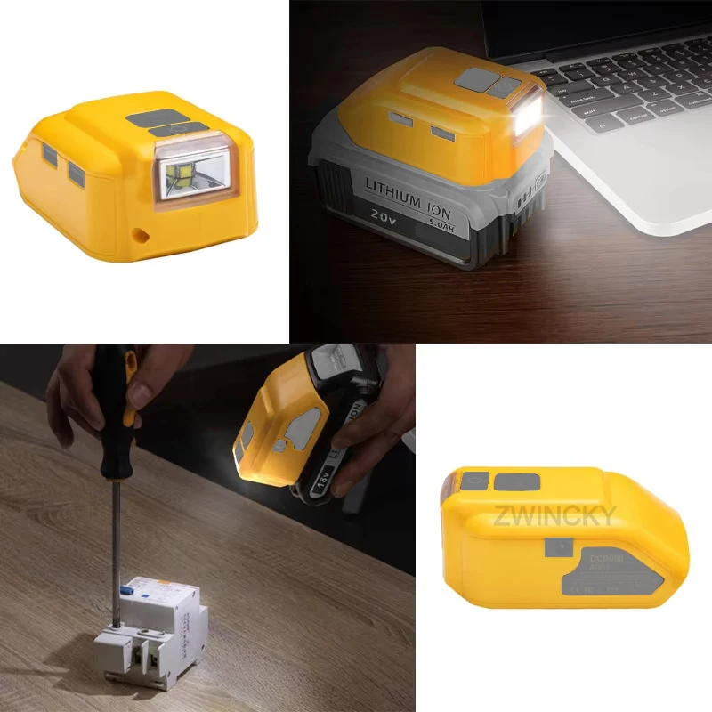 DCB090 전원 충전기 컨버터 배터리 어댑터 (디월트 18V 20V 리튬 배터리용) USB 타입 C DC 12V LED 작업등 포함