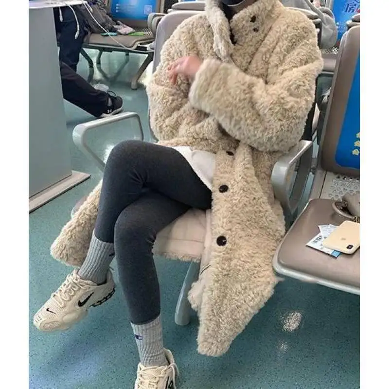 Faux Fur Coat Women Winter Fall 2022 Lambswool Long Jacket Loose Warm Thicken Female Casual Oversized Sheep Fur Jacket