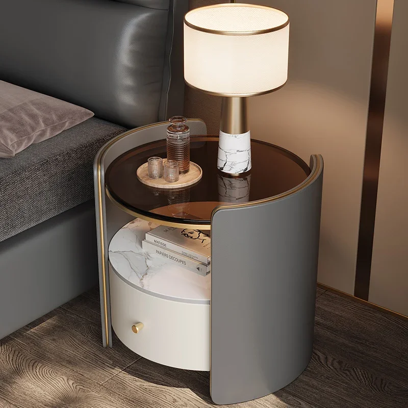 Solid Wood Bedroom Round Storage Bedside Table Living Room Sofa Side Table TV Storages Sides Cabinets