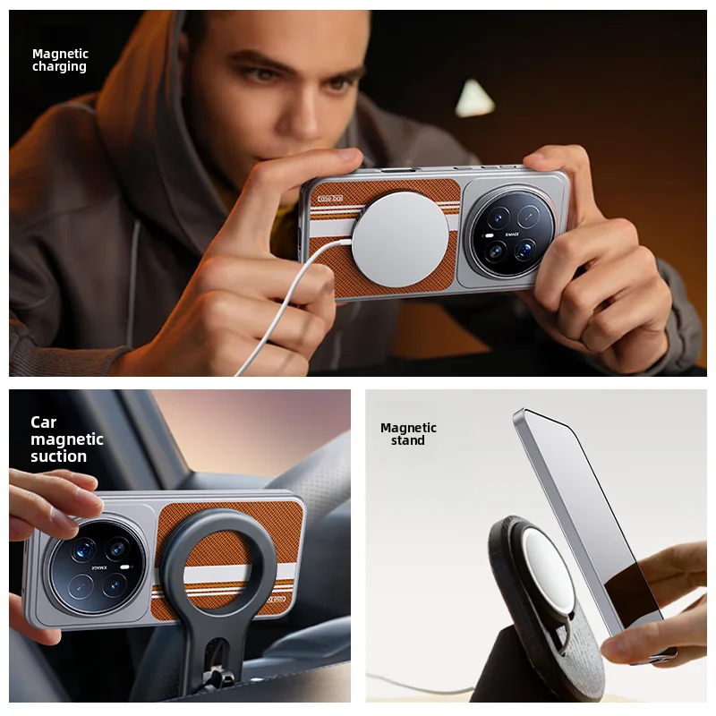 Luxury Leather Graffiti Magnetic Electroplated Case with Wireless Charging Bumper