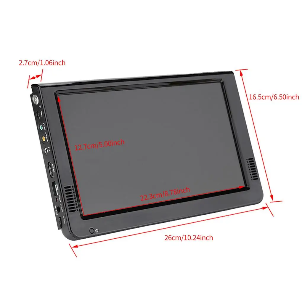 US Plug Portable Television 1080P Music Memory Card VGA AV Video Player Travel HD Rechargeable Screen TV 10 Inch