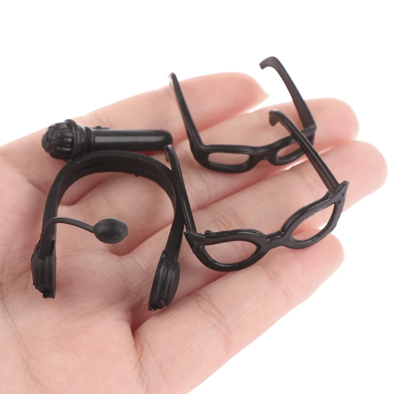 4PCS 1:12 Mini Doll House Headphone Microphone Glasses Decor Collection For Gifts Dollhouse Miniature Accessories Kids Toys 2