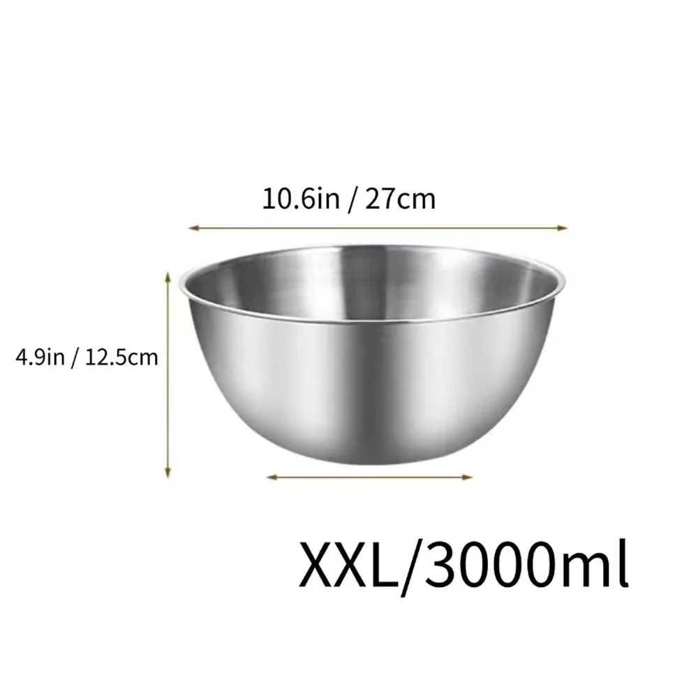 1Pcs Stainless Steel Salad Bowls 17/19/23/25/27cm with Scale Egg Flour Mixing Basin 700/1200/2000/2500/3000ml