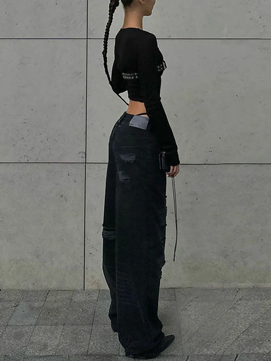 

Женские топы с круглым вырезом, модная однотонная облегающая футболка с длинным рукавом и поясом с пряжкой