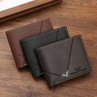 Lychee Texture PU Leather Men's Wallet Short Cash Purse Multi Card Slot Patchwork Card Holder Photo Holder Horizontal Money Clip 1