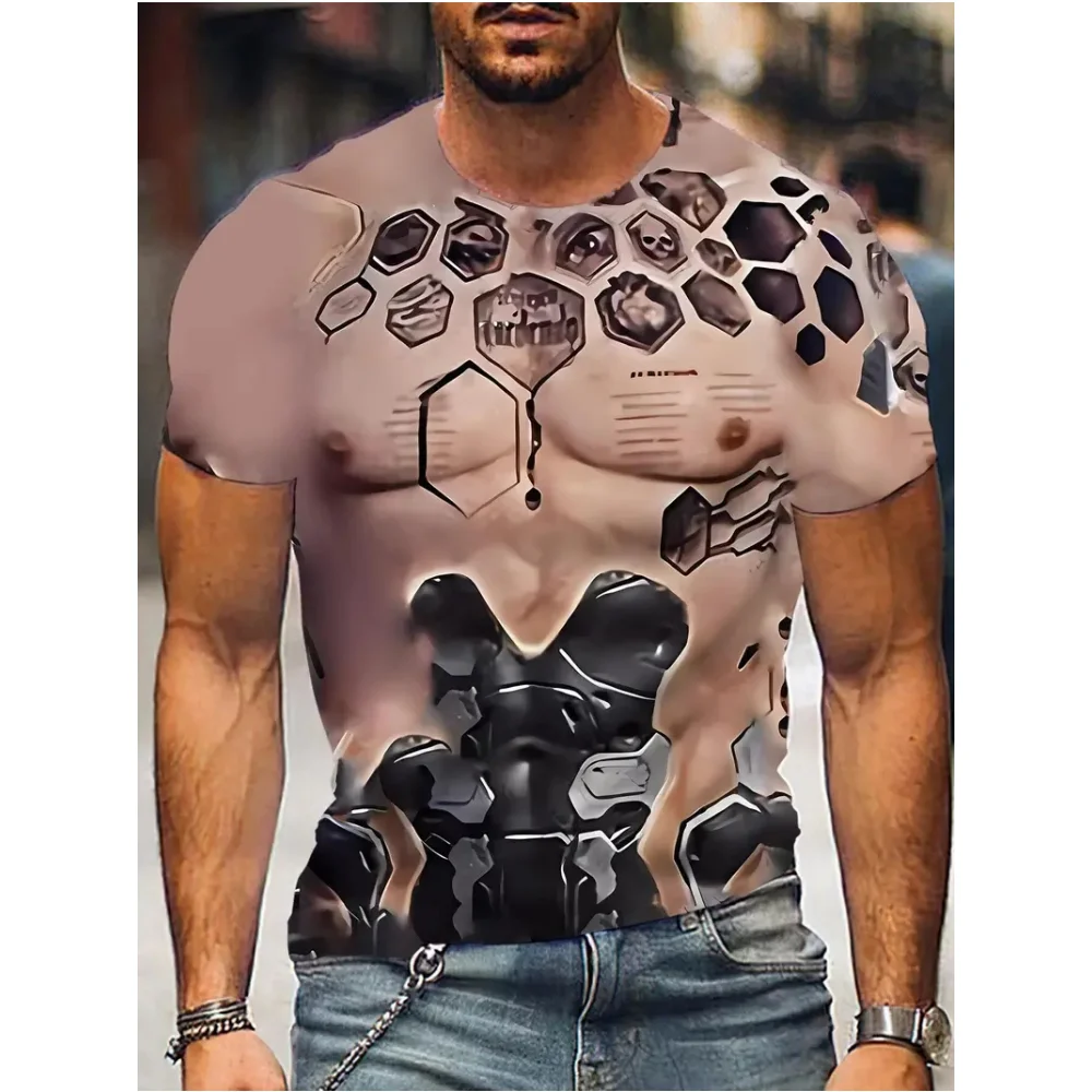 

Fitness Men's T-Shirt 2024 Retro Muscle 3d Print Muscles Men's Clothing Boxing T Shirt For Men Street Casual Tops Short Sleeve