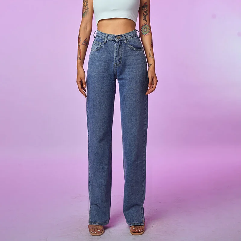 Women's Jeans Straight Leg Mom Jeans Baggy High Waist Pants  Fashion Casual Loose Solid Color Classic Denim Trousers Female
