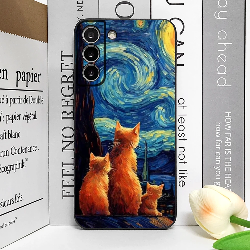 Charming Van Gogh Starry Night Cat Soft Silicon Phone Case Cover