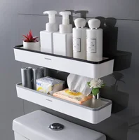 Toilet Bathroom Storage Cabinet Rack Wall Hanging Hole Free Multifunctional Artifact Above Toilet Rack White Shelf Organizer 3