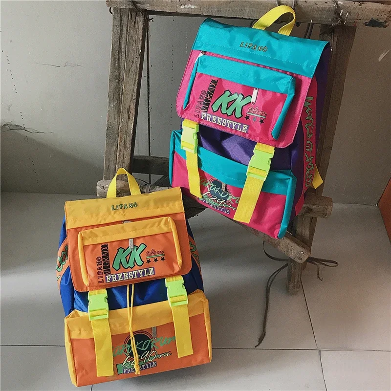 Trendy Japanese High-capacity Students Backpack Contrast Color Harajuku Men Women Schoolbags Y2k Fashion Letter Print Backpacks 2