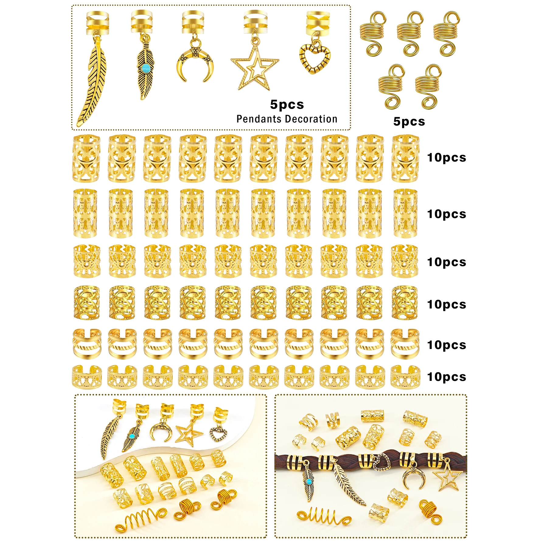 70PCS Hair Rings Multi Style(Heart,Star) Adjustable for Braid Loc Dreadlock Accessories for Women and Girls（Valentine'Day) 5