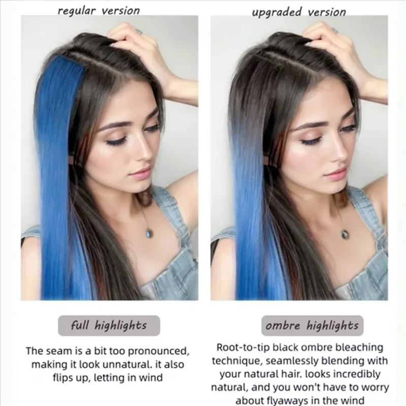 LUPU Hair Clips Hair Extensions Wig Synthetic Long Straight Gradient Color Clip-in Hair piece Hair Clips for Hair for Women Wear