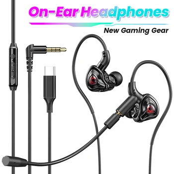 90 ° Auricolare cablato a gomito da 3,5 mm/tipo C Cuffie HD con cancellazione del rumore Doppio microfono Auricolare in-ear Auricolari da gioco sportivi per telefono