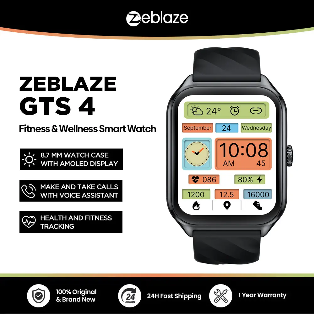 Zeblaze GTS 4 Smart Watch 1.94" HD AMOLED Display Voice Calling 100+ Sports Modes Heart Rate SpO2 Fitness Tracking Smartwatch