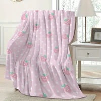 Pink Strawberry Print Flannel Blanket, Soft Warm Cozy Throw for Home Kitchen Sofa Camping Relaxation 5