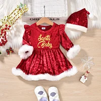 Ceeniu My First Christmas Baby Dresses Red Velvet Santa Letter "Baby" Romper Dresses For Girls Bodsyuit New Year Newborn Costume 5