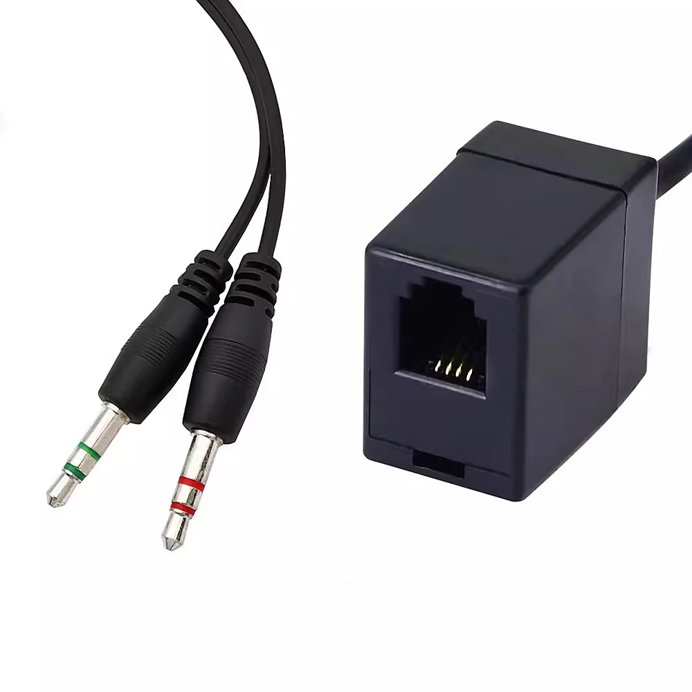 PC 컴퓨터 헤드셋 시스코 전화 장치용 듀얼 오디오 잭, 암-수 RJ9 RJ45 플러그 어댑터 컨버터 케이블, 3.5mm, 2.5mm