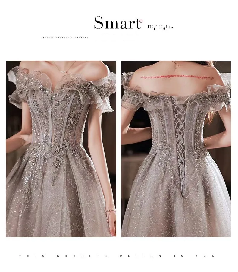 Elegant Evening Dresses Strapless A-Line Off The Shoulder Sequin Beaded Bandage Shiny Slim Backless Floor-Length Celebrity Gowns
