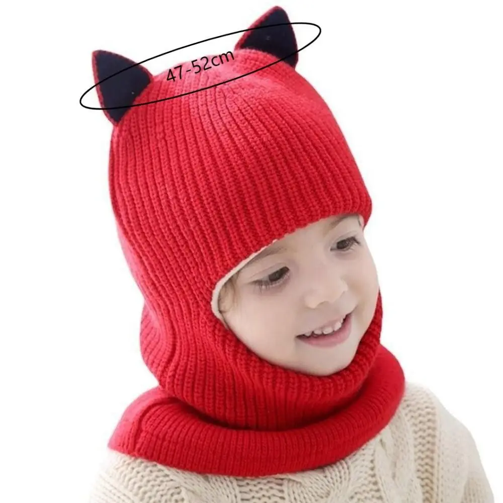 Keep Warm Winter Balaclava Hats Solid Color Thickened Cute Cat Ears Hats Comfortable Soft Fabric Kids Hats Cold Weather