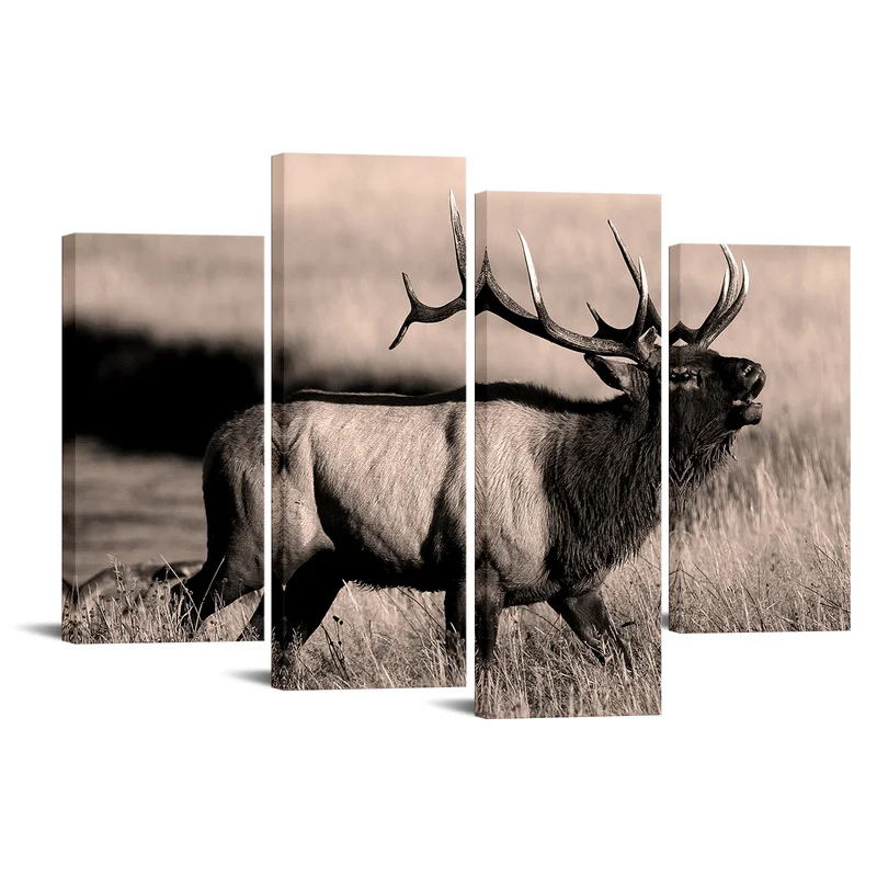 

4 Pieces Deer on Grassland Poster Home Decor Wild Animal Print Canvas Painting Modern Style Pictures Living Room Wall Art