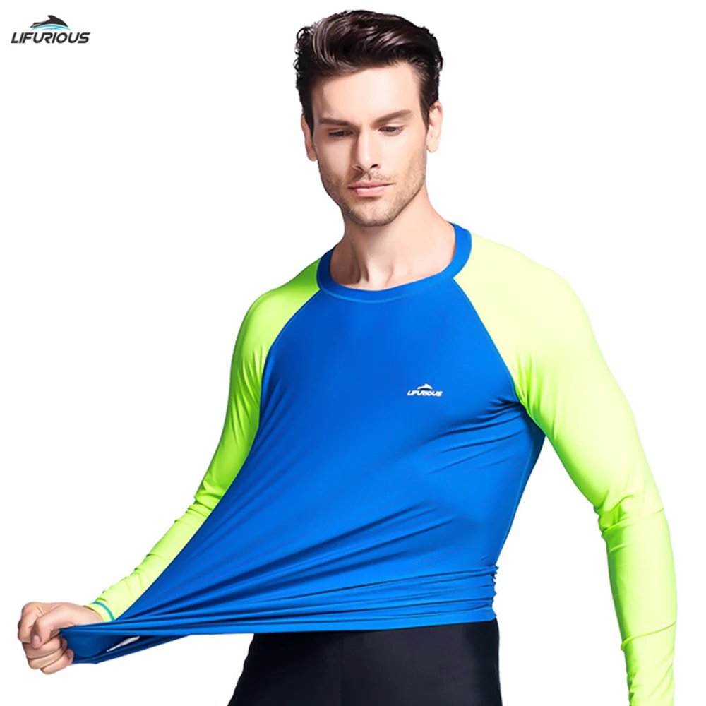 

Men's Super Elastic Fashion Lycra Shirt Long-Sleeve Surfing Top Water Sports Quick-Drying Sunscreen UPF 50+ Beach Surfing Suit