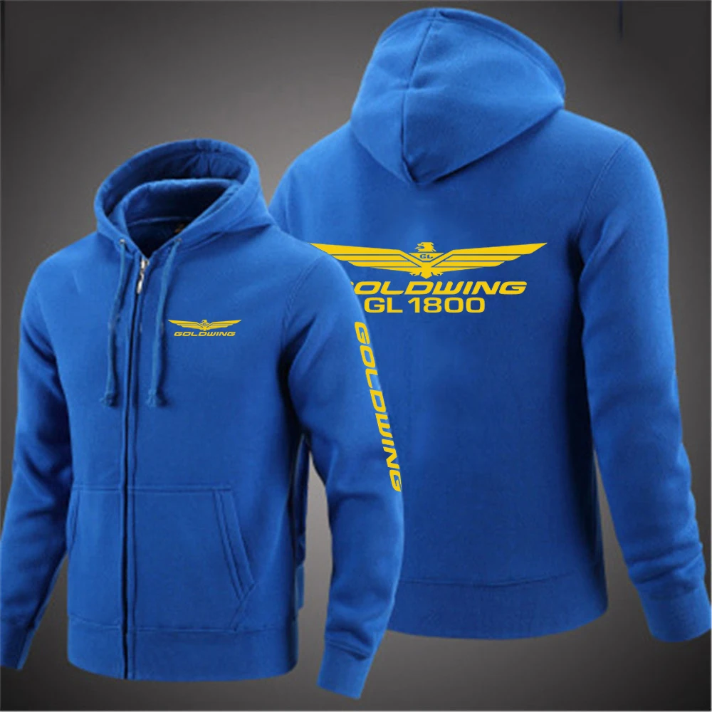 2023 Goldwing GL 1800 Motocycles Solid Color Hoodies Men Retro Zip Up Long Sleeve Sweatshirt Casual Hooded Jacket Coats Pullove