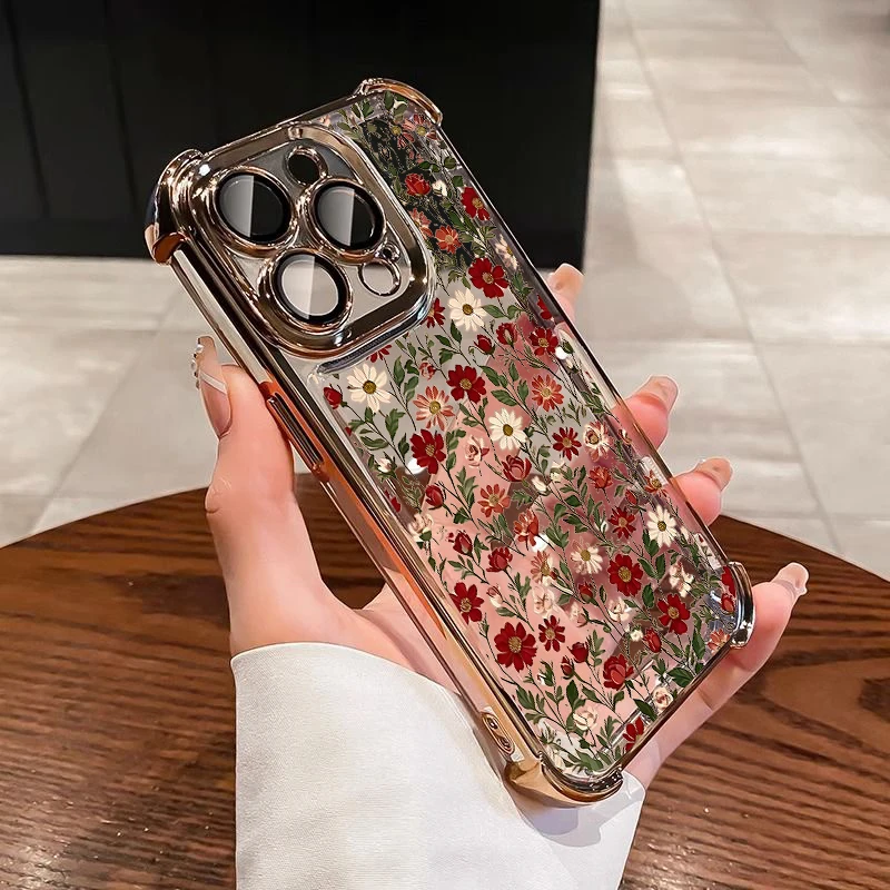 Elegant Daisy Flower Plating Airbag Phone Case - Transparent Shockproof Design