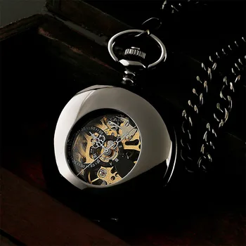 40pcs/lot Vintage Black  Smooth Mechanical Pocket Watch Roman Dial Hand Wind  Steampunk  Reloj de bolsillo Hot Sale 1