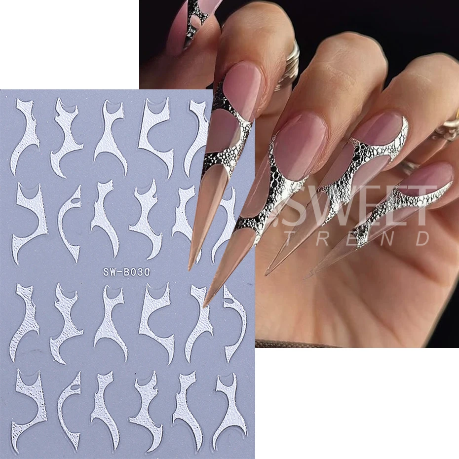 2pcs Gold Silver Irregular Line Nail Stickers 3D Leopard Snake Print Design Self-Adhesive Nail Decals Y2K Manicure Decoration
