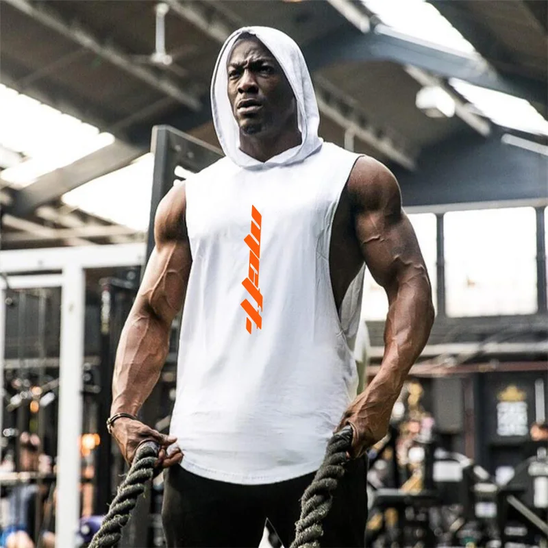 

Mens Clothing Brand Workout Gym Casual Bodybuilding Hooded Tank Top Cotton Sleeveless Vest Fitness Training Sportswear Singlets
