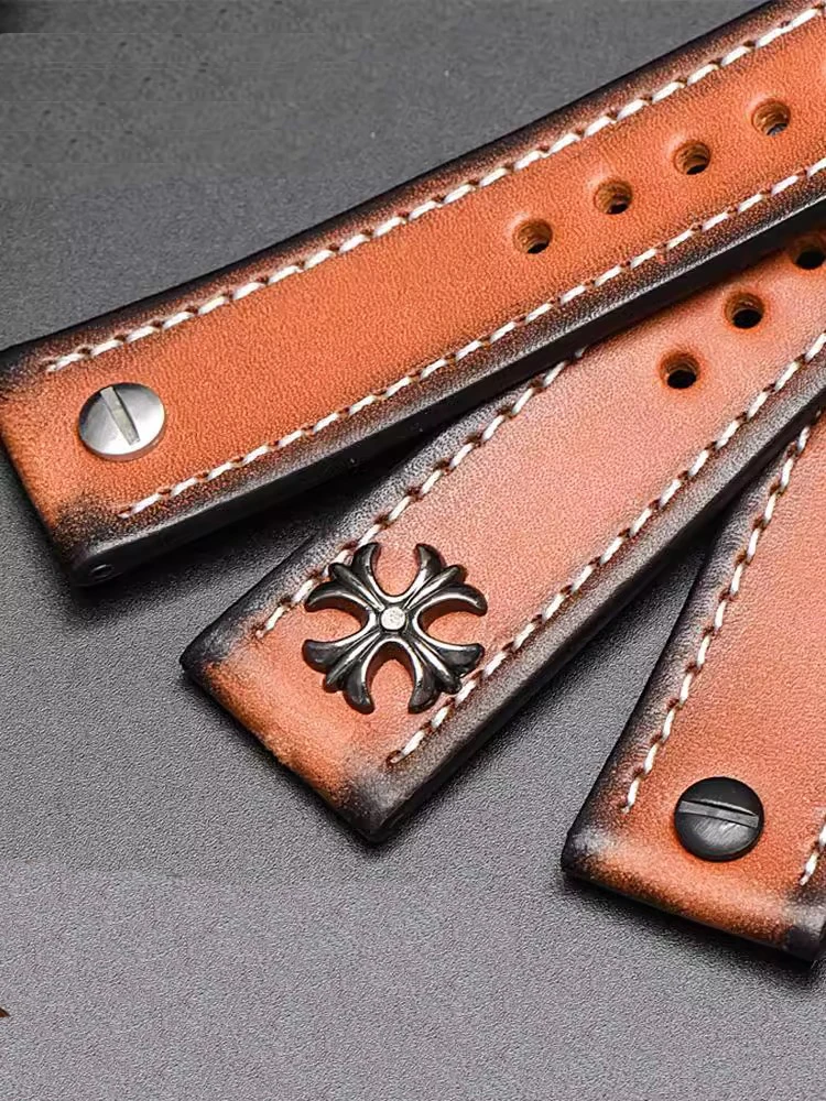 Vintage Leather Hand-Brushed Watch Strap - Waterproof Accessory