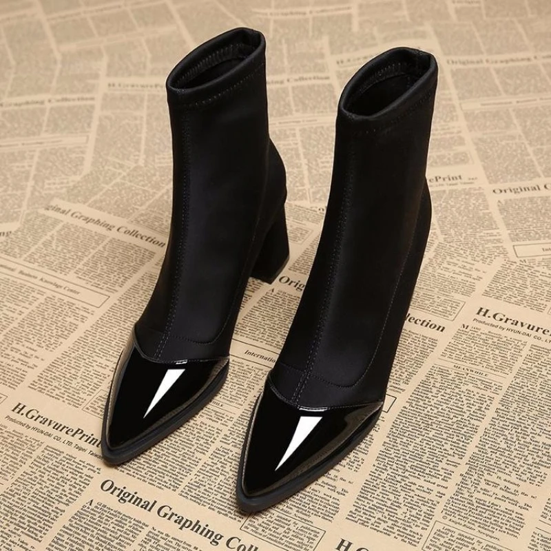 2026 Ankle Boots for Women Spring Autumn PU Leather Fashion Square Heels Zip Black Boots Ladies Boot Women Outdoor Casual New