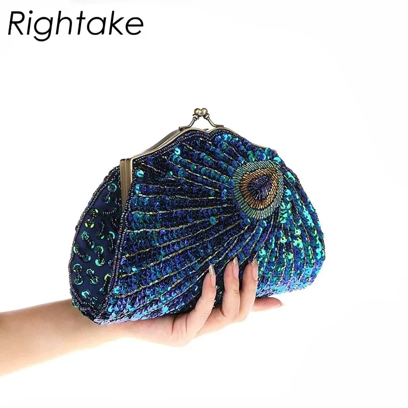 2024 New Retro Beaded Sequined Women Evening Bags Peacock Cheongsam Luxury Designer Handbags Clutch Purses Crossbody Handbags 