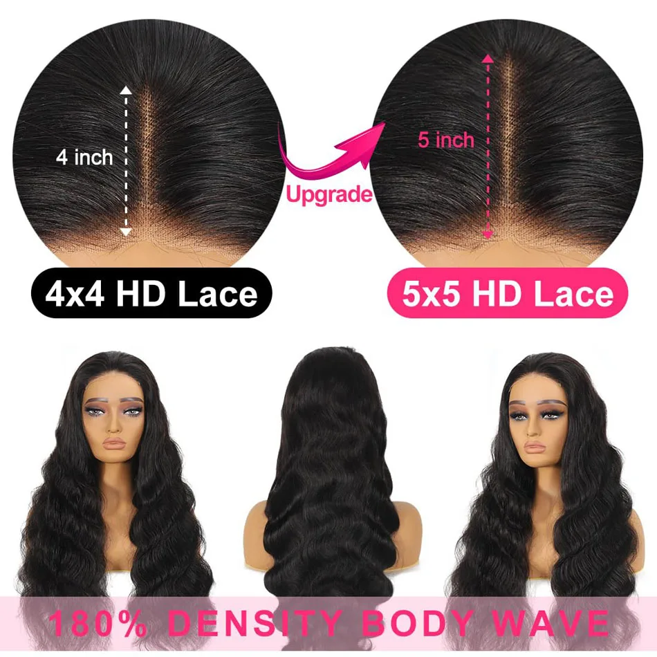 5x5 HD Lace Closure Wig Brazilian Body Wave Human Hair Closure Wigs Pre Plucked 4x4 Lace Wigs for Women Human Hair Beliself