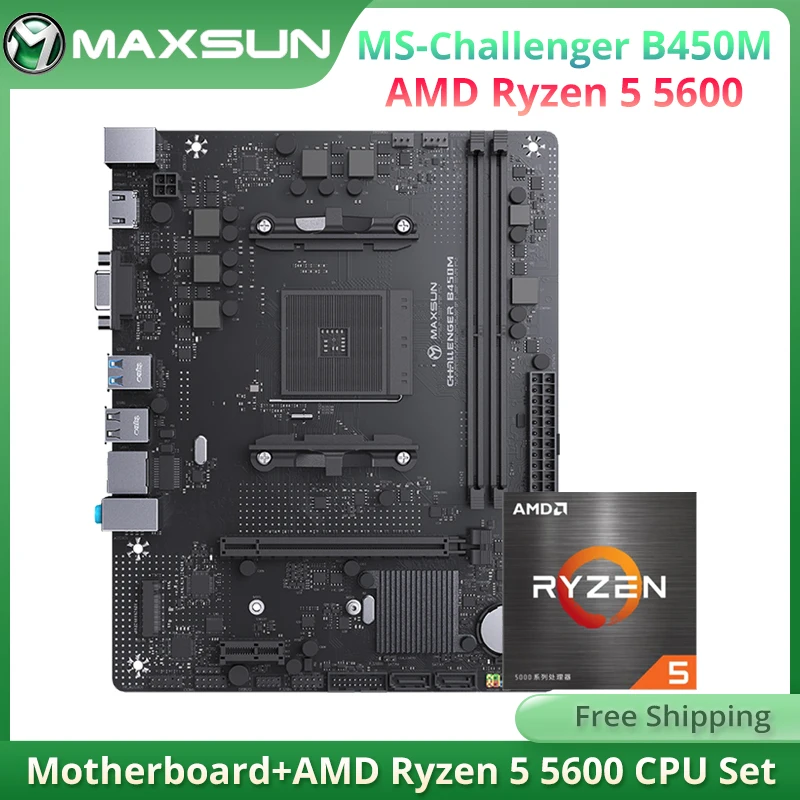 MAXSUN AMD Motherboard Kit B450M com Ryzen 5 5600 3,5 GHz 6 Core 12