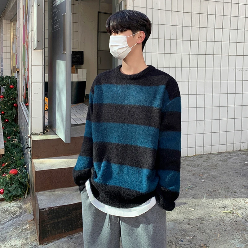 

2023 Winter Clothing Knitted Men Round Neck Male Striped Pullovers Loose Casual Bottom Autumn Winter New Color Pullovers M99